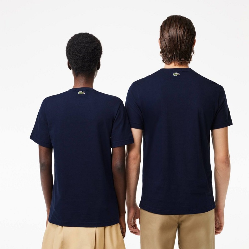 Men's Lacoste Regular Fit Cotton Jersey Branded T-Shirt Navy Blue | WEI218093