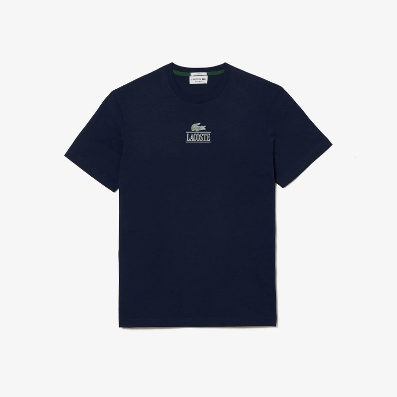 Men's Lacoste Regular Fit Cotton Jersey Branded T-Shirt Navy Blue | WEI218093