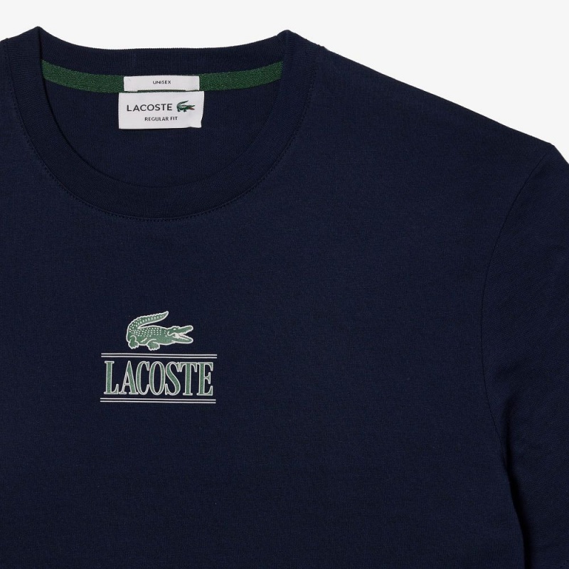 Men's Lacoste Regular Fit Cotton Jersey Branded T-Shirt Navy Blue | WEI218093