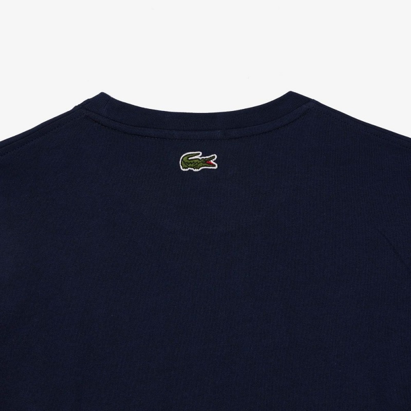 Men's Lacoste Regular Fit Cotton Jersey Branded T-Shirt Navy Blue | WEI218093