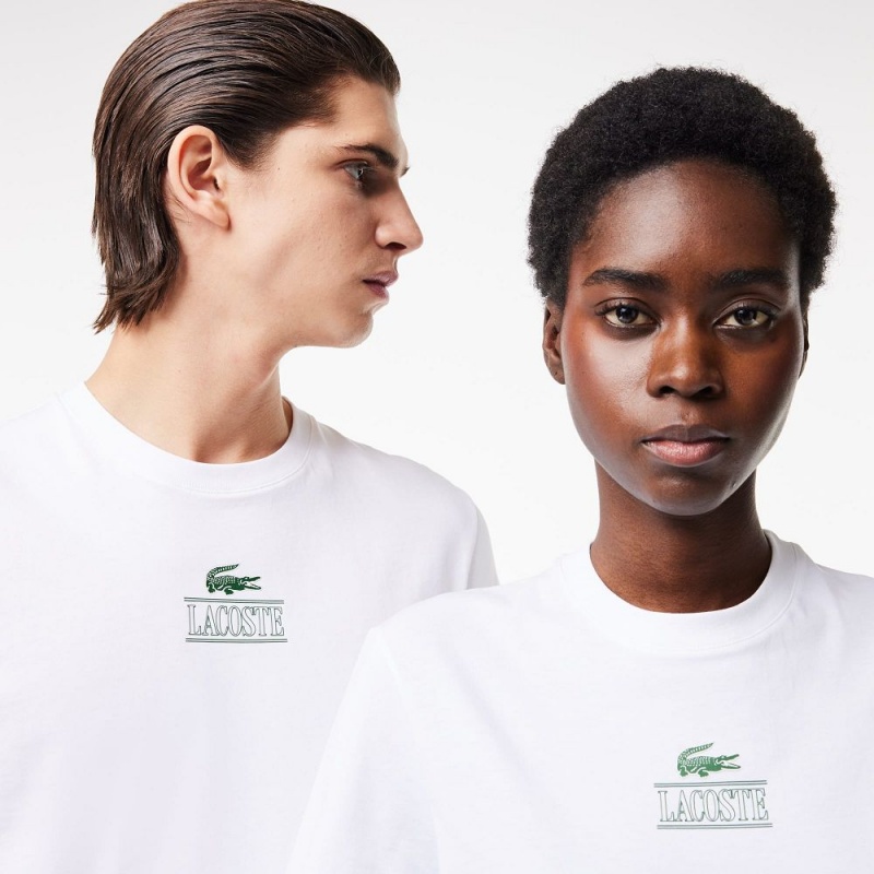 Men's Lacoste Regular Fit Cotton Jersey Branded T-Shirt White | DRX365489