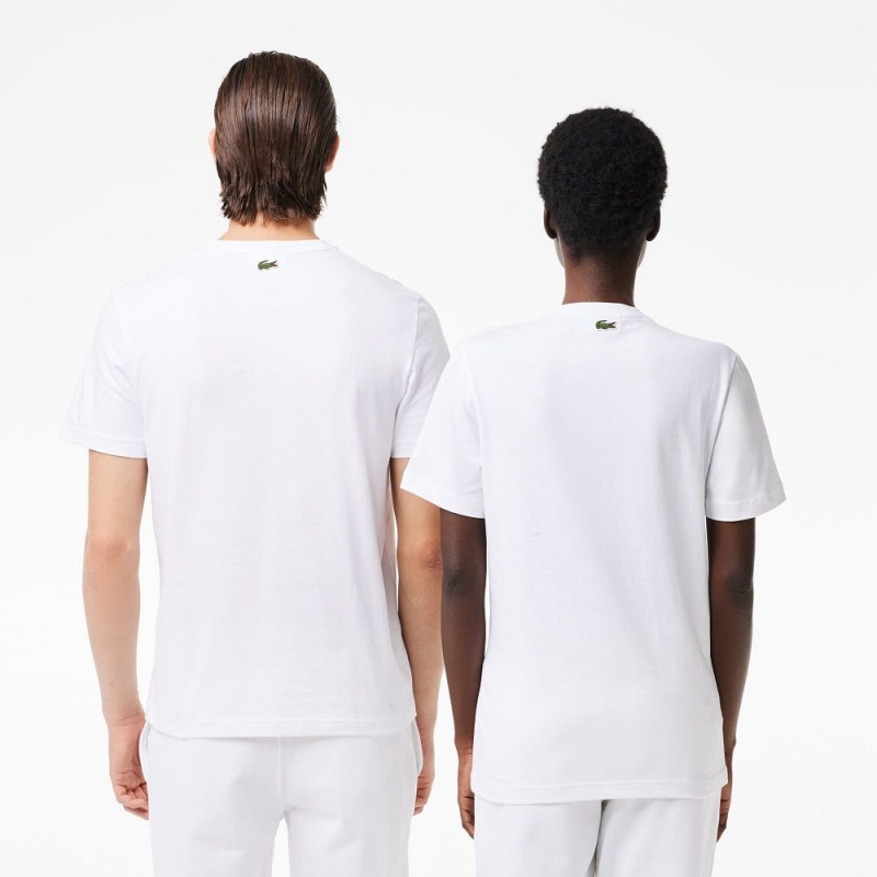 Men's Lacoste Regular Fit Cotton Jersey Branded T-Shirt White | DRX365489