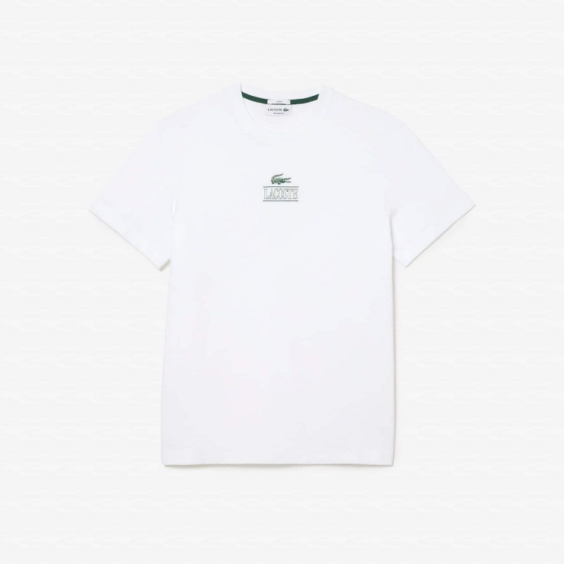 Men's Lacoste Regular Fit Cotton Jersey Branded T-Shirt White | DRX365489