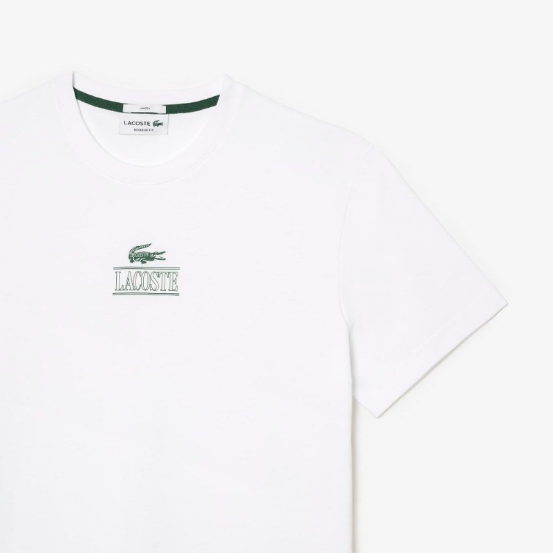 Men's Lacoste Regular Fit Cotton Jersey Branded T-Shirt White | DRX365489