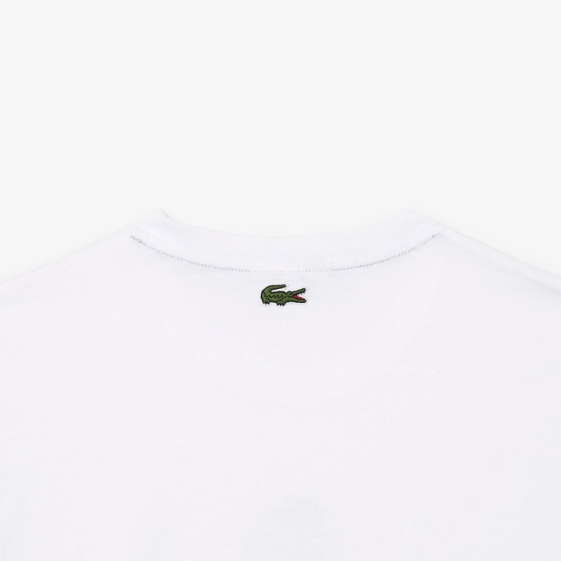 Men's Lacoste Regular Fit Cotton Jersey Branded T-Shirt White | DRX365489