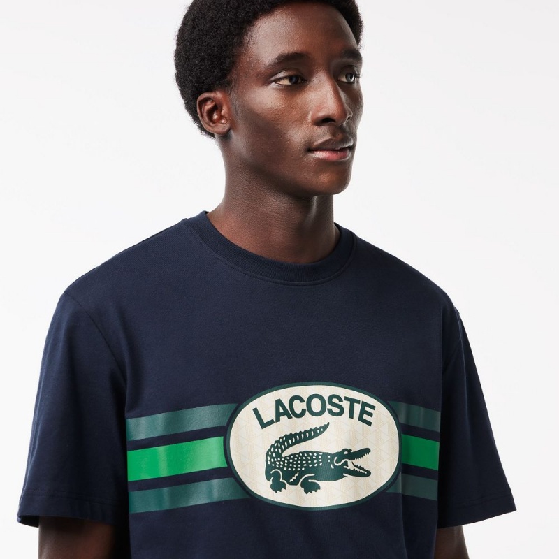 Men's Lacoste Regular Fit Cotton Monogram T-Shirt Navy Blue | WUL201485