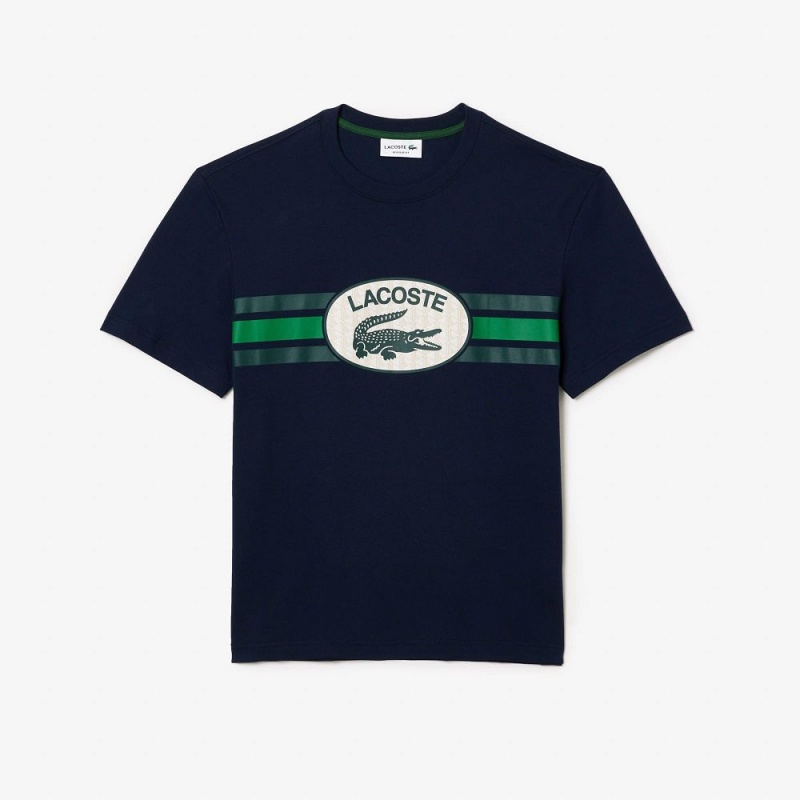 Men's Lacoste Regular Fit Cotton Monogram T-Shirt Navy Blue | WUL201485