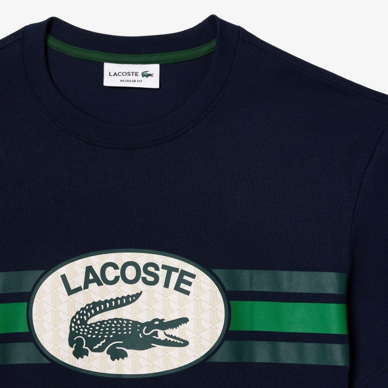 Men's Lacoste Regular Fit Cotton Monogram T-Shirt Navy Blue | WUL201485