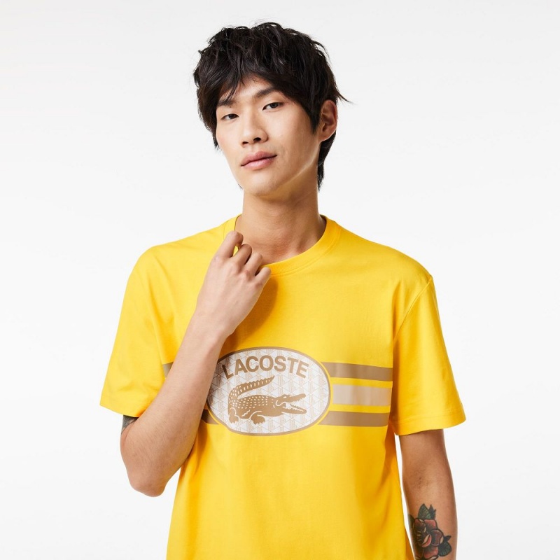 Men's Lacoste Regular Fit Cotton Monogram T-Shirt Pistil yellow | CHW708294