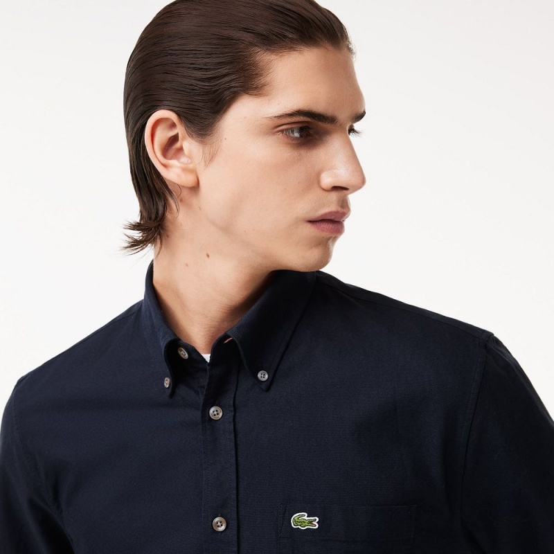 Men's Lacoste Regular Fit Cotton Oxford Shirt Navy Blue | KZW853794