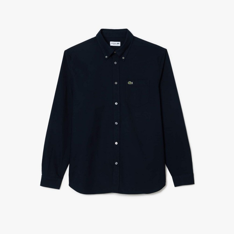 Men's Lacoste Regular Fit Cotton Oxford Shirt Navy Blue | KZW853794