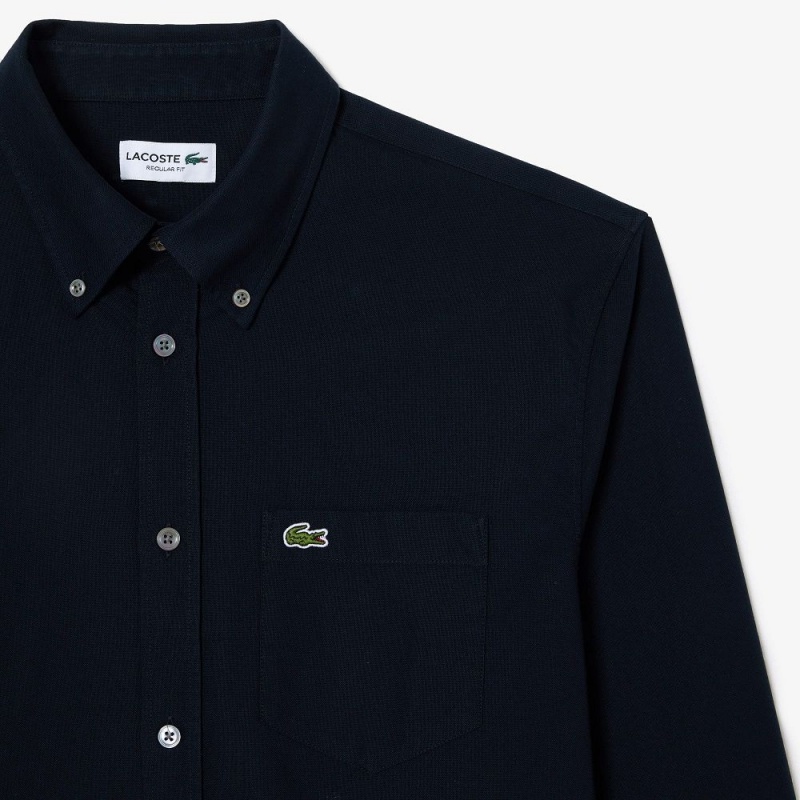 Men's Lacoste Regular Fit Cotton Oxford Shirt Navy Blue | KZW853794