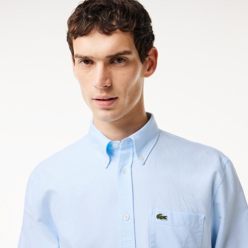 Men's Lacoste Regular Fit Cotton Oxford Shirt White Blue | MBG319480