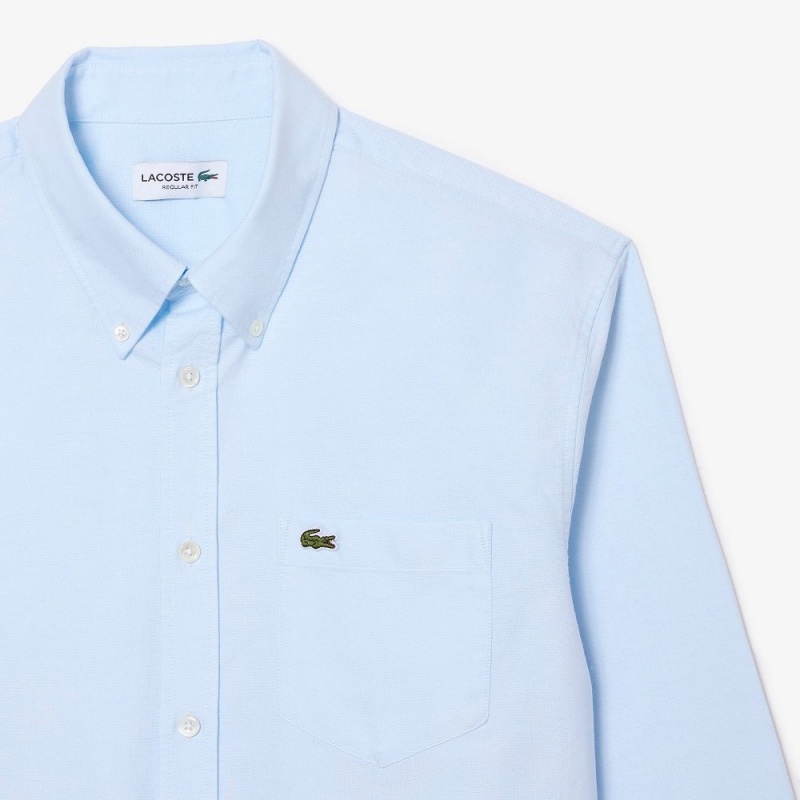 Men's Lacoste Regular Fit Cotton Oxford Shirt White Blue | MBG319480