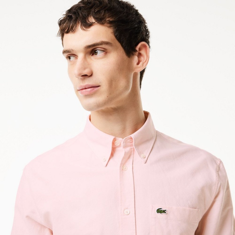 Men's Lacoste Regular Fit Cotton Oxford Shirt White Light Pink | TCZ906483