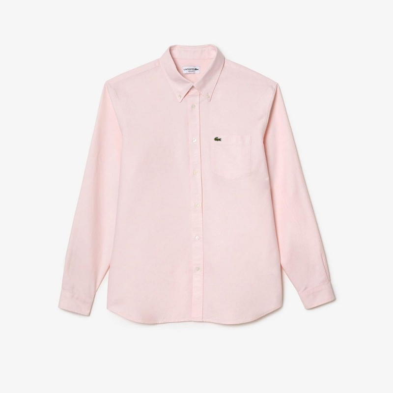 Men's Lacoste Regular Fit Cotton Oxford Shirt White Light Pink | TCZ906483