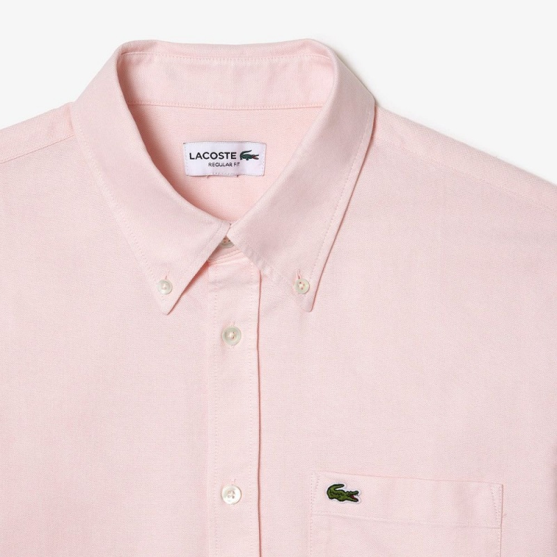 Men's Lacoste Regular Fit Cotton Oxford Shirt White Light Pink | TCZ906483