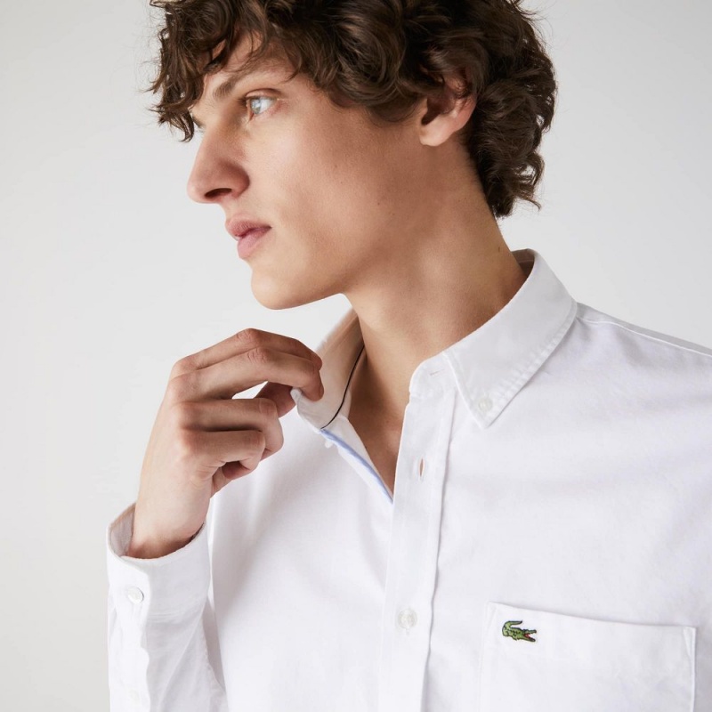 Men's Lacoste Regular Fit Cotton Oxford Shirt White | JRG975482