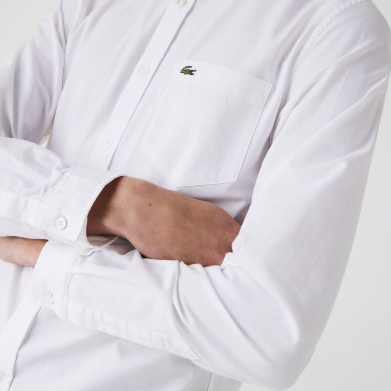 Men's Lacoste Regular Fit Cotton Oxford Shirt White | JRG975482