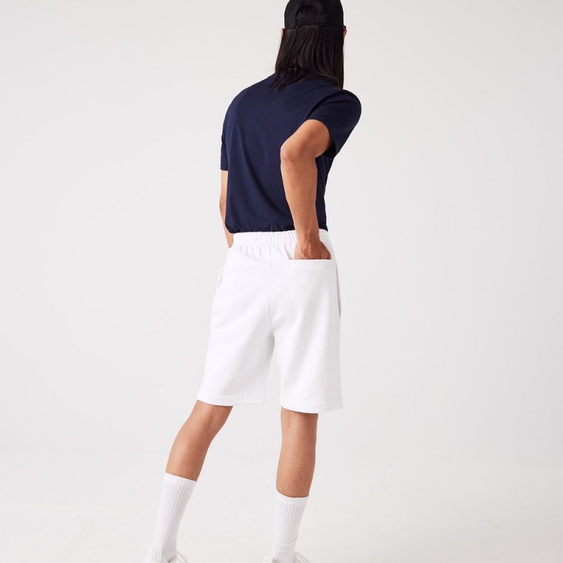 Men's Lacoste Regular Fit Fleece Shorts White | ZJF817490