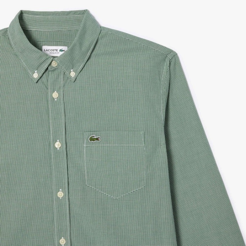 Men's Lacoste Regular Fit Gingham Poplin Shirt White Green | YEF901253