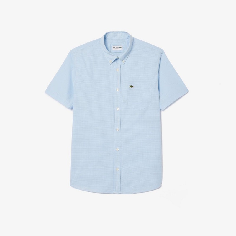 Men's Lacoste Regular Fit Gingham Print Shirt White Blue | DRM769281