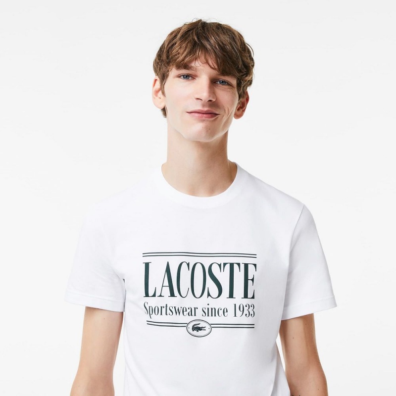 Men's Lacoste Regular Fit Jersey T-Shirt White | DUB076549