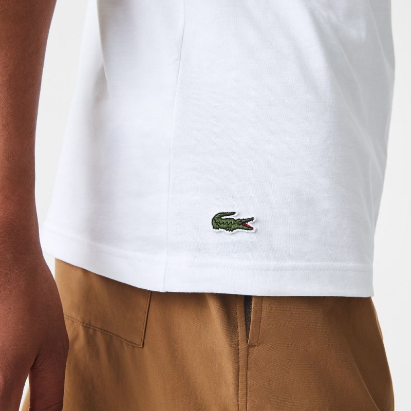 Men's Lacoste Regular Fit Jersey T-Shirt White | DUB076549