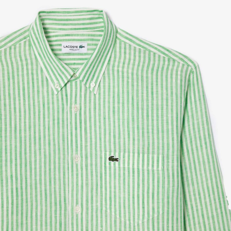 Men's Lacoste Regular Fit Linen Shirt White Green | JGV805397