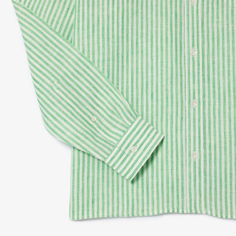 Men's Lacoste Regular Fit Linen Shirt White Green | JGV805397