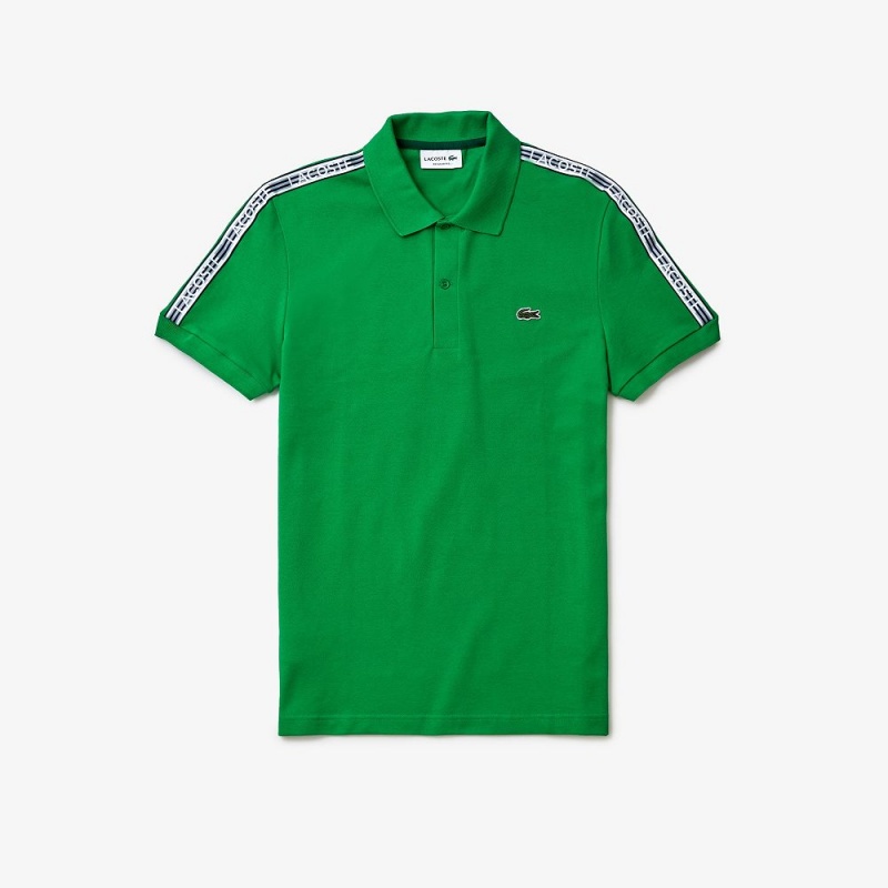 Men\'s Lacoste Regular Fit Logo Stripe Stretch Cotton Polo Shirts Green | AXD420986