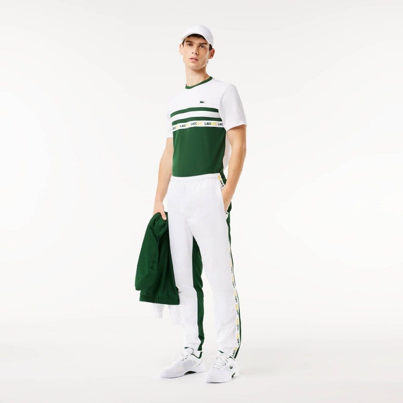 Men's Lacoste Regular Fit Logo Stripe Sweatpants White Green | TJU975241