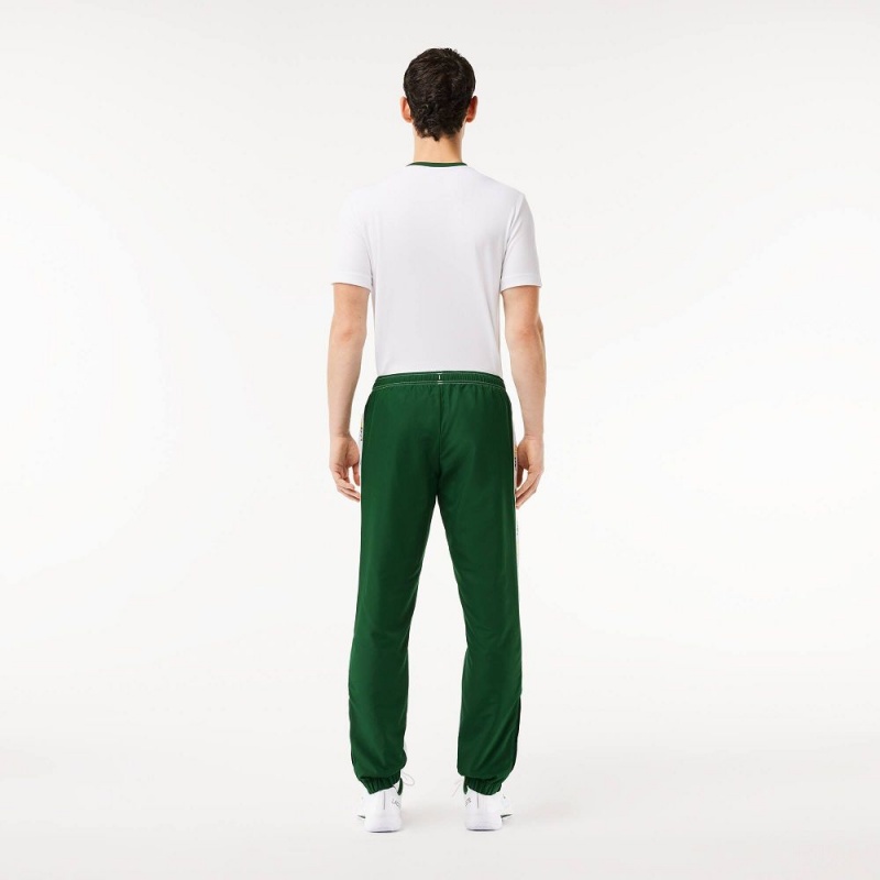 Men's Lacoste Regular Fit Logo Stripe Sweatpants White Green | TJU975241