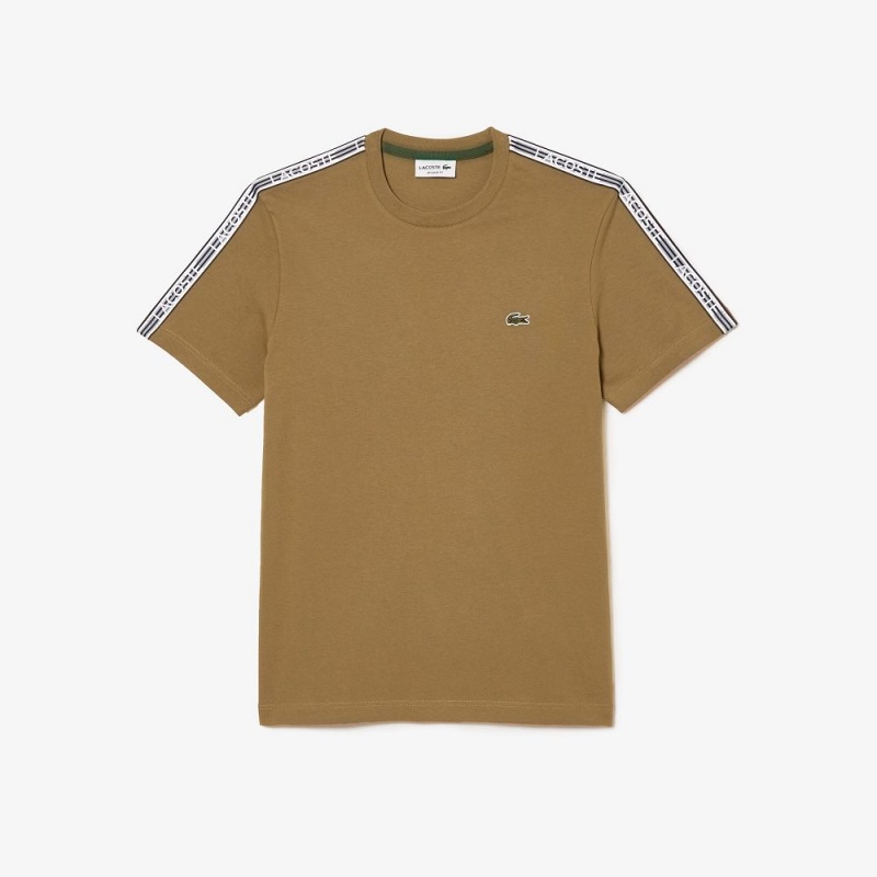 Men's Lacoste Regular Fit Logo Stripe T-Shirt Brown | MNP539687