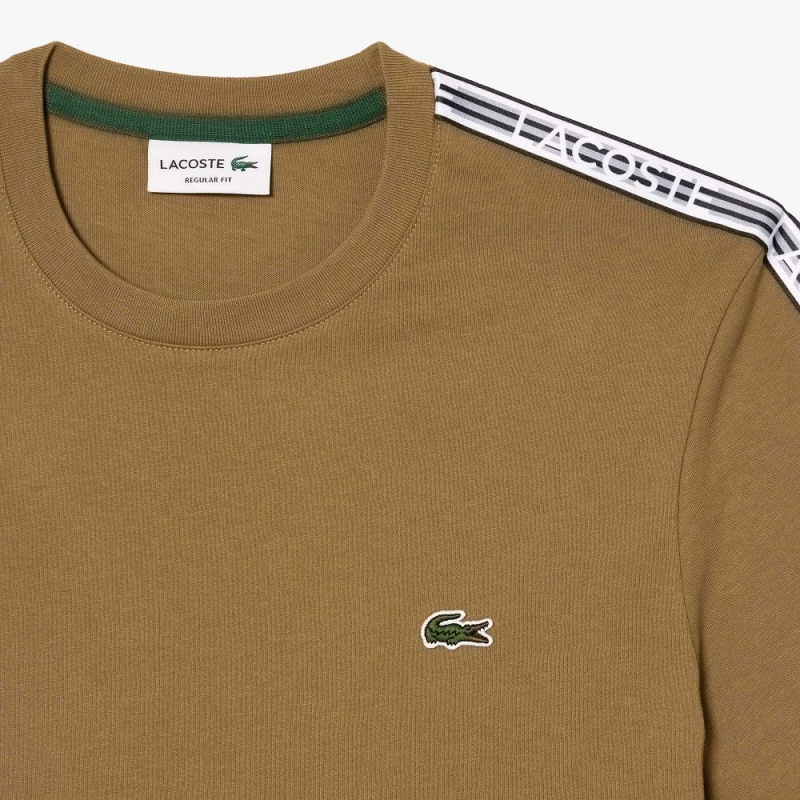 Men's Lacoste Regular Fit Logo Stripe T-Shirt Brown | MNP539687