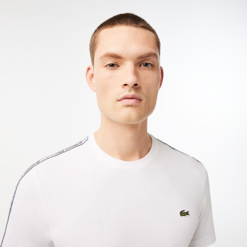 Men's Lacoste Regular Fit Logo Stripe T-Shirt White | OSB045716