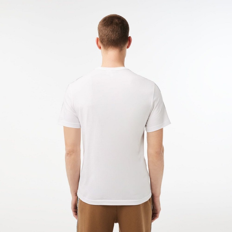 Men's Lacoste Regular Fit Logo Stripe T-Shirt White | OSB045716