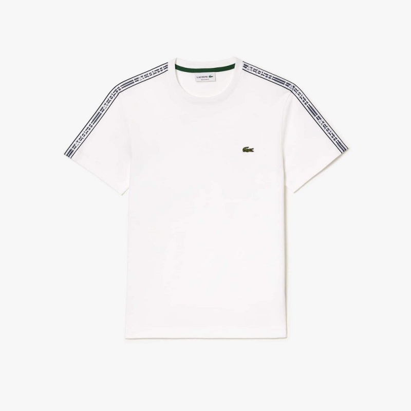 Men's Lacoste Regular Fit Logo Stripe T-Shirt White | OSB045716