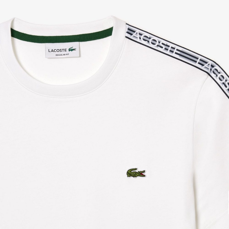 Men's Lacoste Regular Fit Logo Stripe T-Shirt White | OSB045716