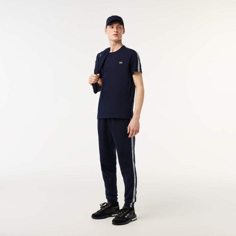 Men's Lacoste Regular Fit Logo Stripe T-Shirt Navy Blue | QZE326174