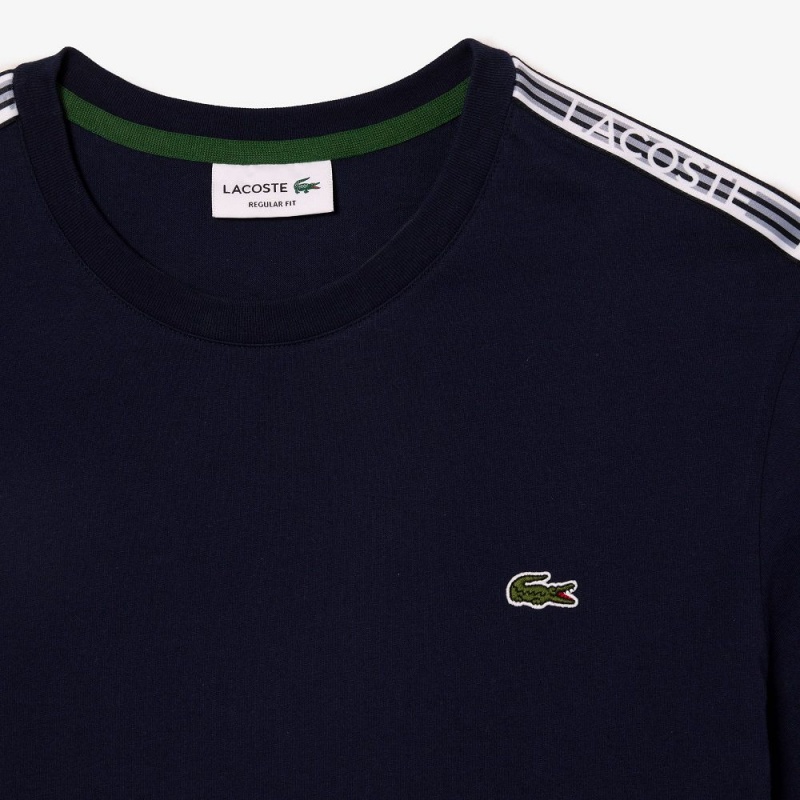 Men's Lacoste Regular Fit Logo Stripe T-Shirt Navy Blue | QZE326174