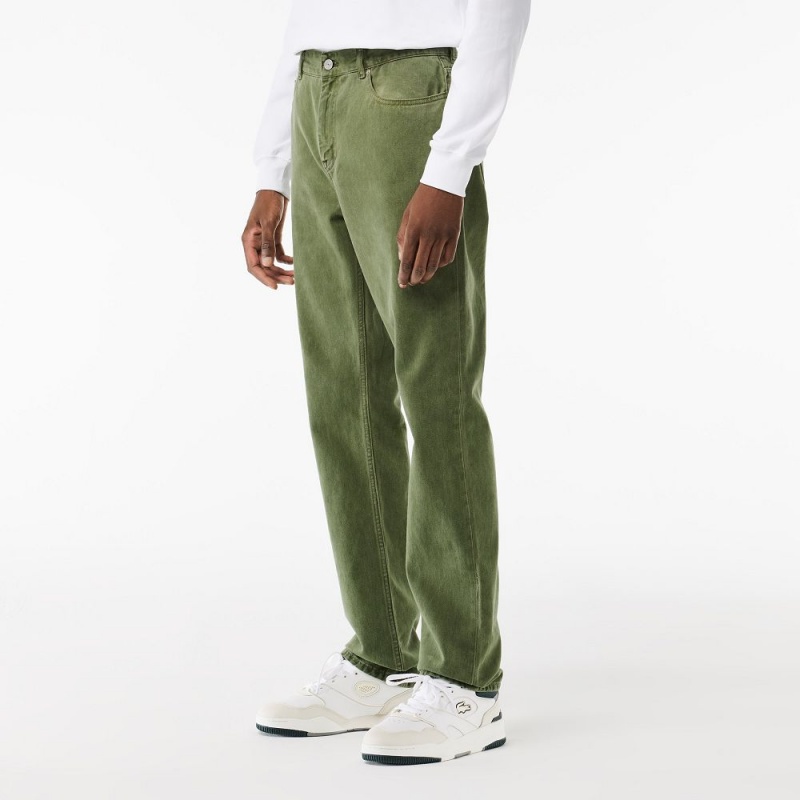 Men's Lacoste Regular Fit Mineral Dyed Cotton Jeans Pants Khaki Green | VYT047162