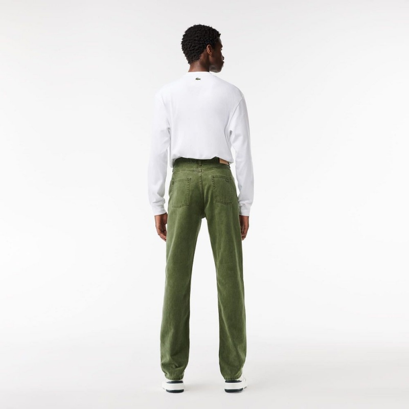 Men's Lacoste Regular Fit Mineral Dyed Cotton Jeans Pants Khaki Green | VYT047162