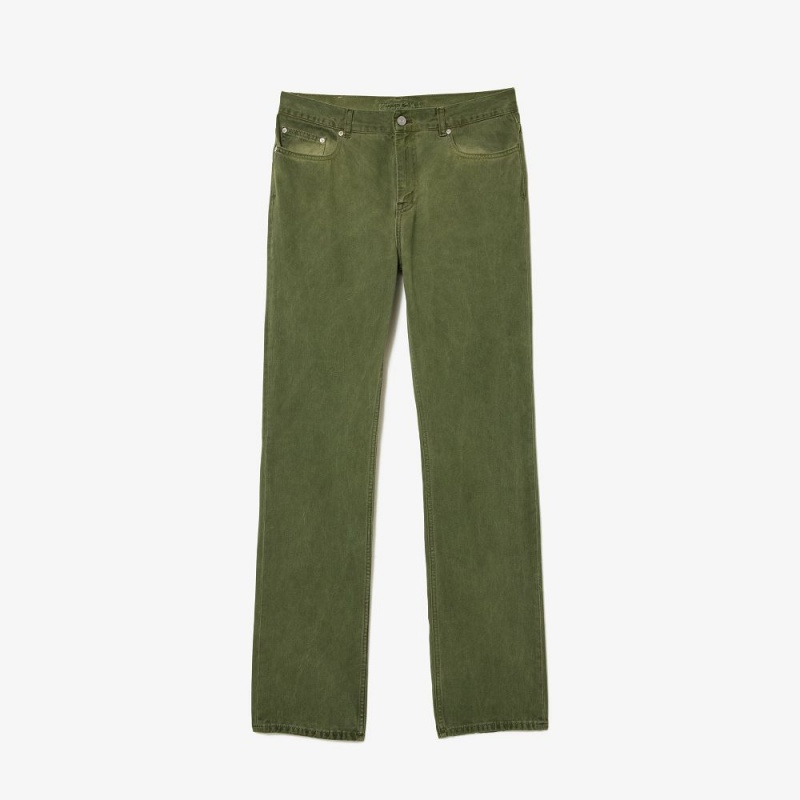 Men's Lacoste Regular Fit Mineral Dyed Cotton Jeans Pants Khaki Green | VYT047162