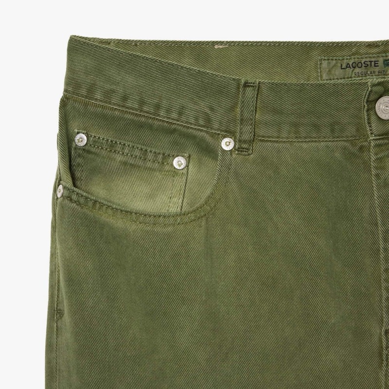 Men's Lacoste Regular Fit Mineral Dyed Cotton Jeans Pants Khaki Green | VYT047162