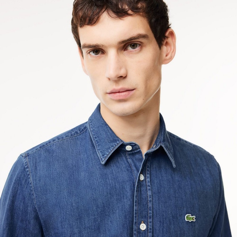 Men's Lacoste Regular Fit Organic Cotton Denim Shirt Blue | JNX174938