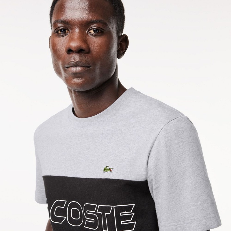 Men's Lacoste Regular Fit Printed Colorblock T-Shirt Grey Chine Black | CJF245173