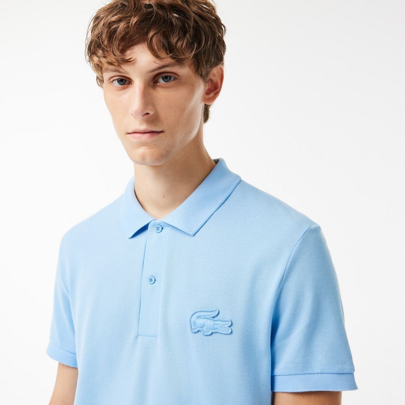 Men's Lacoste Regular Fit Quilted Crocodile Badge Polo Shirts Pastel blue | FEP352698