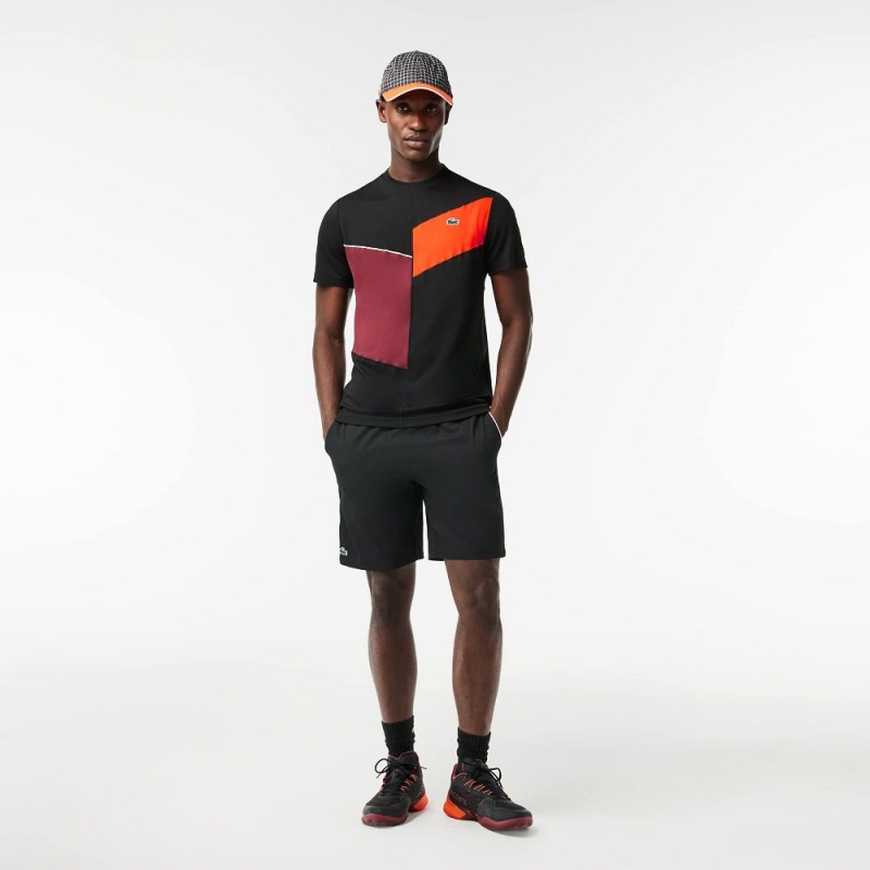 Men's Lacoste Regular Fit Seamless Tennis T-Shirt Black Orange Bordeaux White | KUN361809