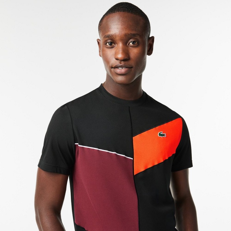 Men's Lacoste Regular Fit Seamless Tennis T-Shirt Black Orange Bordeaux White | KUN361809